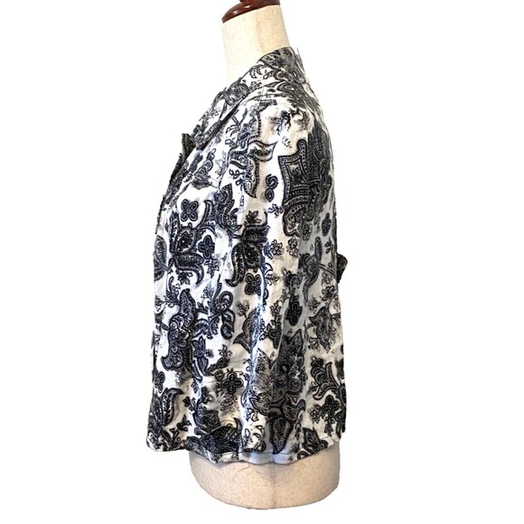 CHARTER CLUB Women's M 100% LINEN Shirt Jacket Black White Floral Paisley Button - Picture 2 of 10